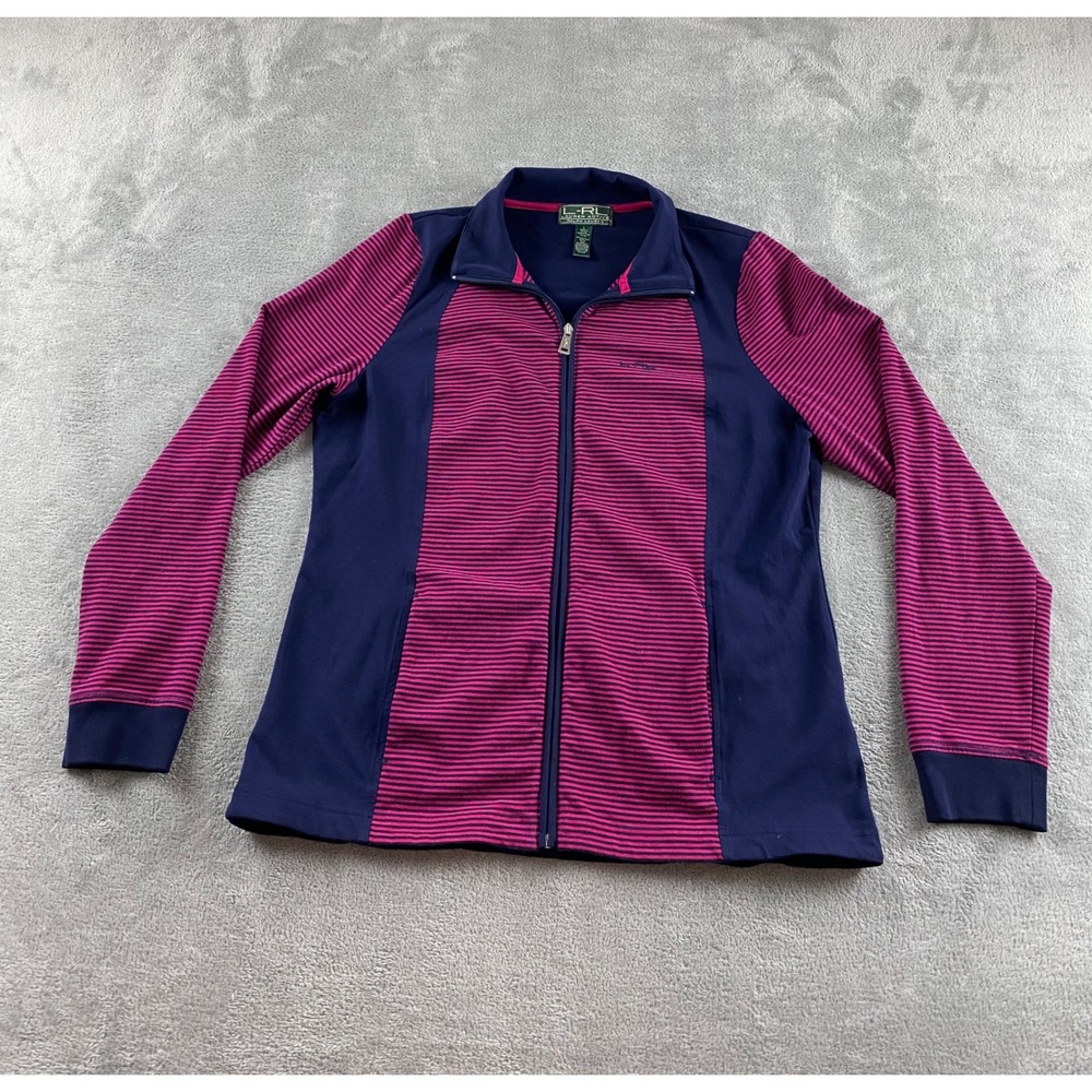 Lauren Active Ralph Lauren Womens Navy Pink Striped Full Zip Track Jacket Large